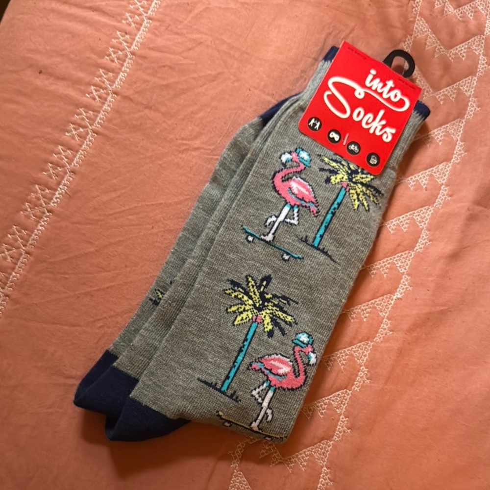 Gray and Blue Casual Socks with Tropical Design